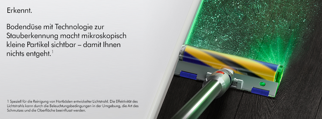 Erkennt. Bodendüse mit Technologie zur Stauberkennung macht mikroskopisch kleine Partikel sichtbar - damit Ihnen nichts entgeht.