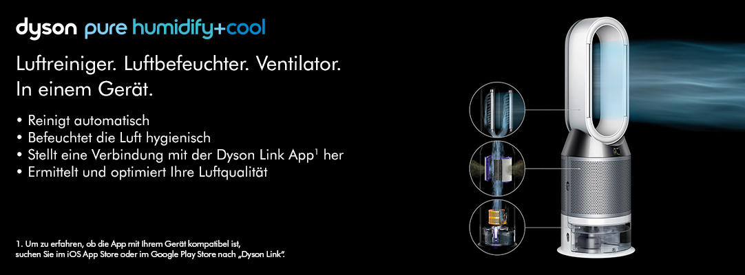 dyson pure humidify + cool - Luftreiniger. Luftbefeuchter. Ventilator. In einem Ger&auml;t. -Reinigt automatisch -Befeuchtet die Luft hygienisch - Stellt eine Verbindung mit der Dyson Link App her 