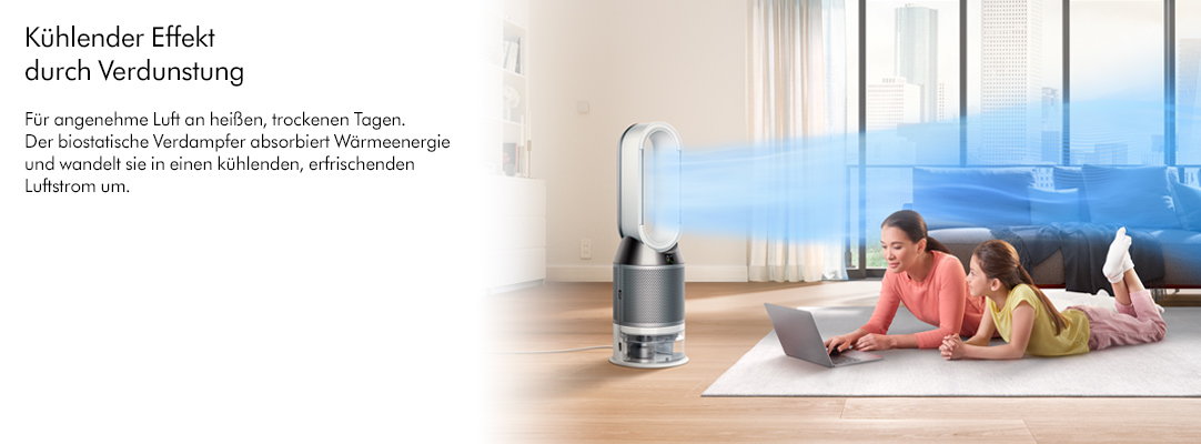 K&uuml;hlender Effekt durch Verdunstung F&uuml;r angenehme Luft an hei&szlig;en, trockenen Tagen. Der biostatische Verdampfer absorbiert W&auml;rmeenergie und wandelt sie in einen k&uuml;hlenden, erfrischenden Luftstrom um