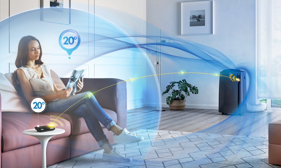 &Uuml;ber das frontale Display mit Sensor-Touch-Bedienfeld des Klimager&auml;ts wie auch &uuml;ber die Fernbedienung sind Auswahl und &Auml;nderung der verschiedenen Funktionen spielend einfach.